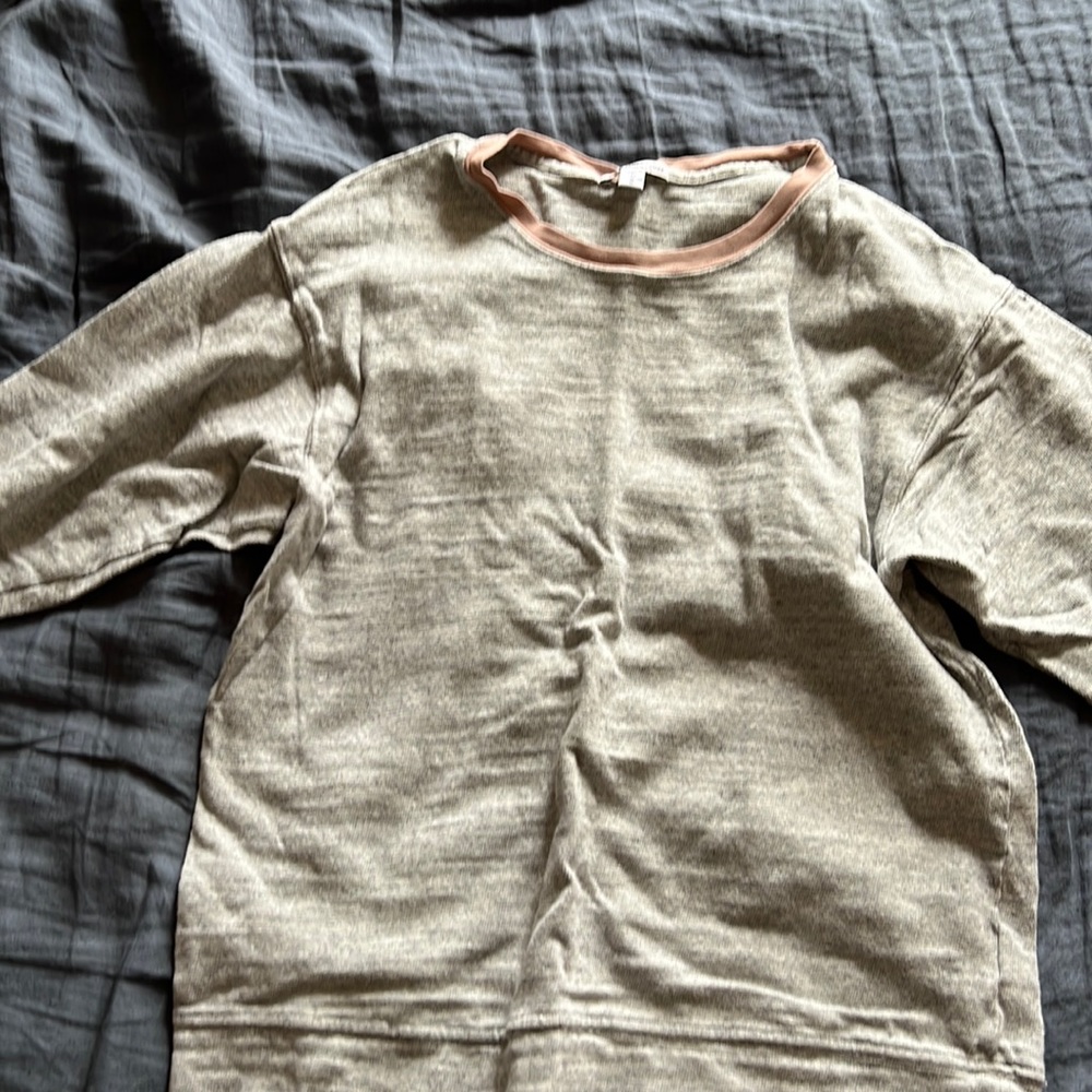 James Perse crew neck sweater, color block hem, size 2